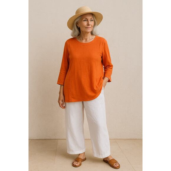 J. Jill Linen Orange Cotton ¾ Sleeve Tunic Top – Size L Tall CoastalGrandmother - Picture 1 of 7